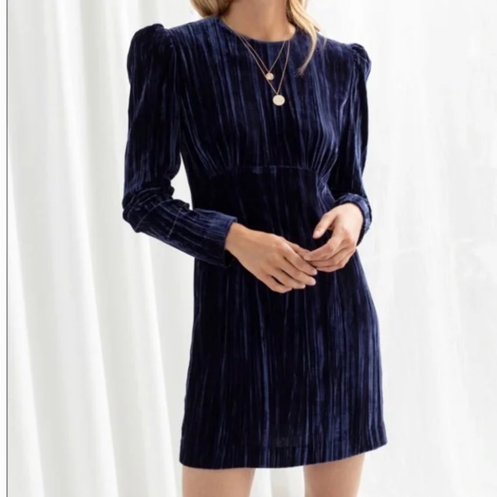 Paris Atelier & Other Stories Purple/Blue Velvet Long Sleeve Dress